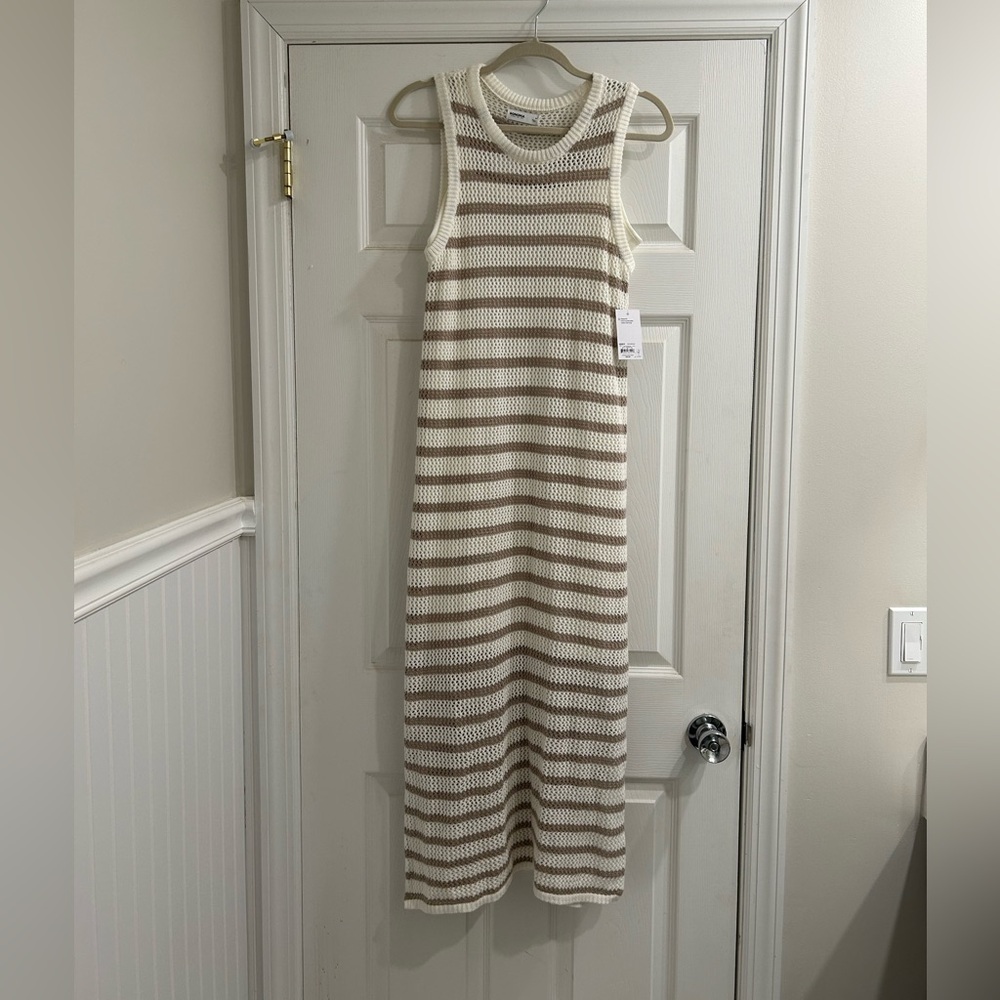 Sonoma Striped Sleeveless Crochet Knit Maxi Dress